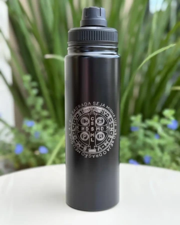 Afeto Presentes Religiosos - Garrafa Térmica - São Bento - 800ml - em alumínio - azul