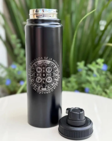 Afeto Presentes Religiosos - Garrafa Térmica - São Bento - 800ml - em alumínio - azul