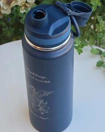 Afeto Presentes Religiosos - Garrafa Térmica - Virgem de Guadalupe - 800ml - em alumínio - cinza