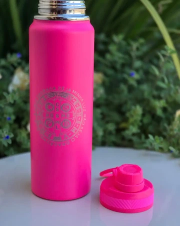 Afeto Presentes Religiosos - Garrafa Térmica - Virgem de Guadalupe - 800ml - em alumínio - cinza