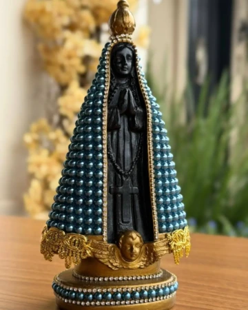 Afeto Presentes Religiosos - Imagem Sacra - Nossa Senhora Aparecida - 20cm - em gesso - com pérolas