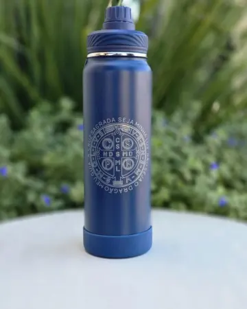 Afeto Presentes Religiosos - Garrafa Térmica - Santo Anjo do Senhor - Azul - com protetor de base (cópia)
