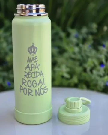 Afeto Presentes Religiosos - Garrafa Térmica - Santo Anjo do Senhor - Azul - com protetor de base (cópia)