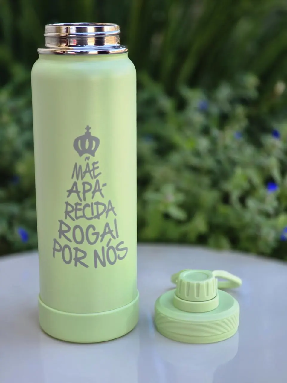 Afeto Presentes Religiosos - Garrafa Térmica - Santo Anjo do Senhor - Azul - com protetor de base (cópia)