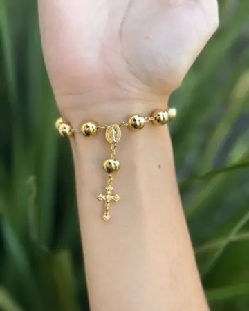 Afeto Presentes Religiosos - Pulseira – Terço de Nossa Senhora das Graças - na semi-jóia