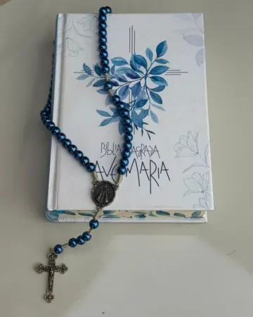 Afeto Presentes Religiosos - Kit Bíblia Católica Ave Maria Capa Rosa + Terço Nossa Senhora das Graças