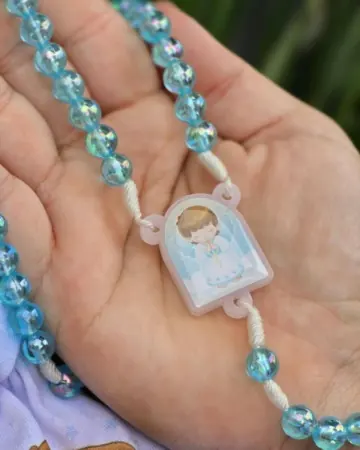Afeto Presentes Religiosos - Terço Anjo da Guarda Branco - Com Saquinho