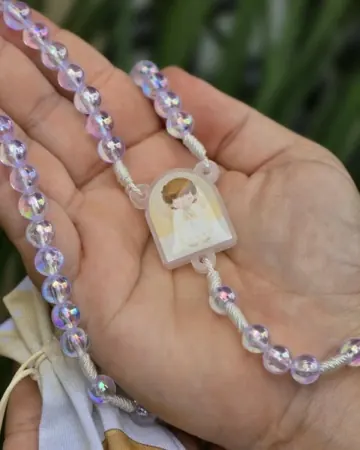 Afeto Presentes Religiosos - Terço Anjo da Guarda Branco - Com Saquinho