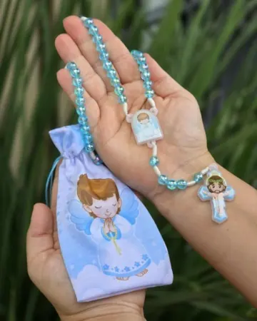 Afeto Presentes Religiosos - Terço Anjo da Guarda Branco - Com Saquinho